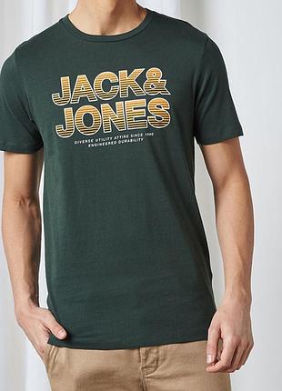 Футболка бавовняна довга чоловіча jack & jones 173034 s хакі з принтом (lv2200004635170)