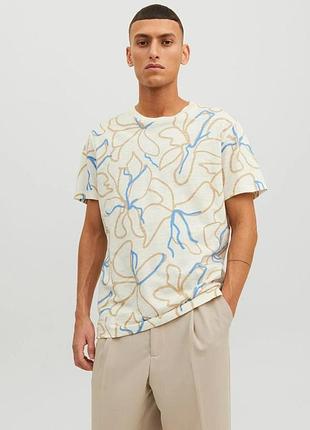 Футболка бавовняна довга чоловіча jack & jones 191633 l кремова (2200005066263)