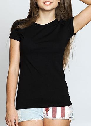 Базовая женская черная футболка классическая однотонная хлопок s-xxxl xl