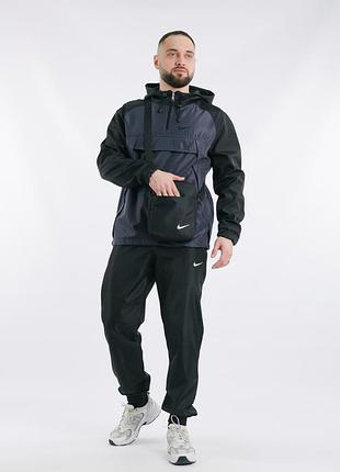 Мужской спортивный костюм nike серый анорак и чёрные штаны xl