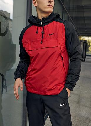 Анорак мужской осенний весенний ветровка nike красный/черный m