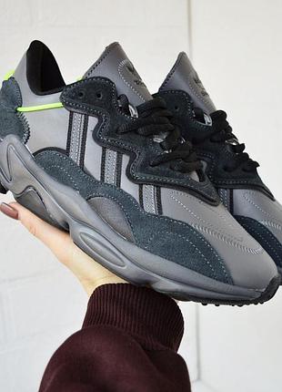Adidas ozweego gray green — мужские кроссовки серые с салатовым, стильная спортивная обувь для повседневной носки 43