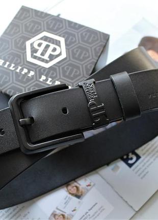 Кожаный мужской ремень philipp plein с черной пряжкой
