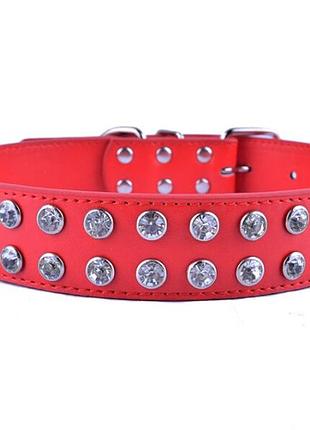 Ошейник из натуральной кожи "lockdog" со стразами красный ширина 3.5 см