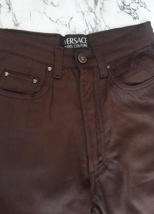 Штаны джинсы с высокой посадкой темно-коричневые  оригинальные2 фото