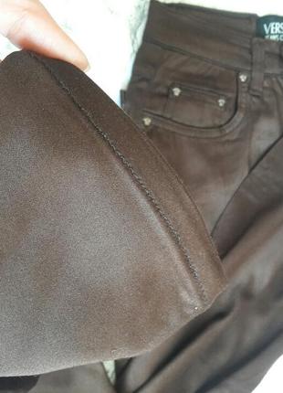Штаны джинсы с высокой посадкой темно-коричневые  оригинальные8 фото