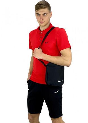 Костюм летний мужской nike красная футболка, черные шорты и барсетка