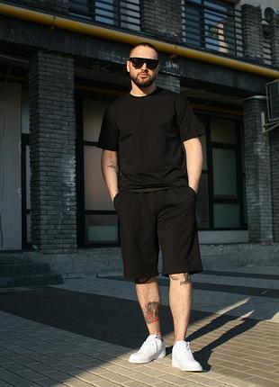 Літній чоловічий трикотажний костюм оверсайз чорний 2xl/3xl