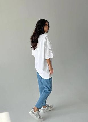 Женская футболка oversize с порезами / трендовая базовая футболка / стильный летний оверсайз білий, 48/52