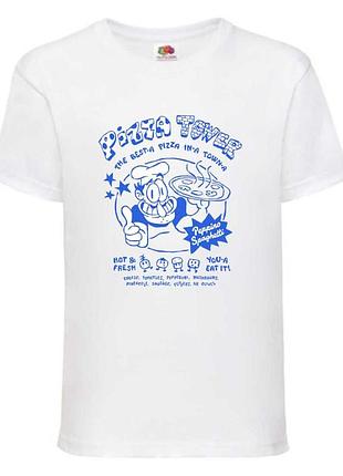 Футболка пица тавер (pizza tower 002) белая, 104-116-128-140-152-164 размер