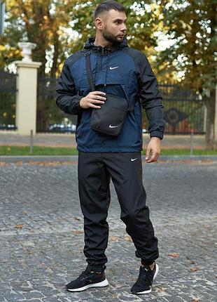 Мужской спортивный костюм nike с синим анораком и барсеткой m