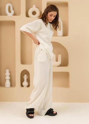 Широкие льняные брюки летние жатка 42-52 размеры разные цвета 48