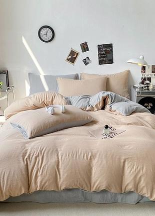 Постельное белье семейное dushka home поликотон 21144 160х215х2 см кремовое с серым