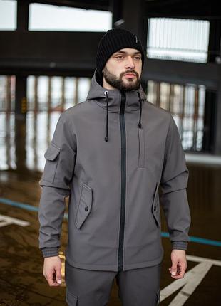 Куртка ветровка мужская серая осенняя весенняя softshell l