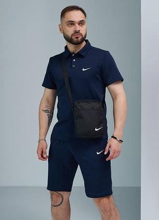 Костюм мужской летний nike темно-синий футболка шорты и барсетка l