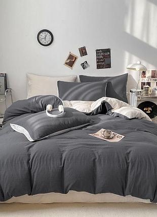 Постельное белье семейное dushka home поликотон 21156 160х215х2 см темно-серое с белым