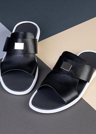 Чоловічі чорні шльопанці ll black, чоловічі шкіряні літні шльопанці, повсякденні капці для чоловіків 43