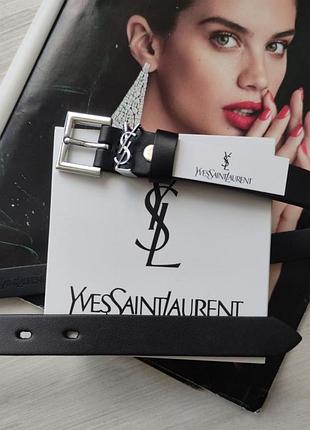 Жіночий вузький ремінь шкіряний yves saint laurent black пряжка срібло