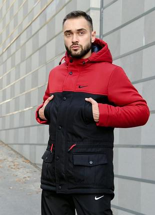 Куртка парка мужская зимняя nike (найк) черная с красным xl