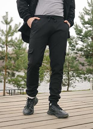 Брюки чоловічі утеплені штани карго на флісі softshell чорні m