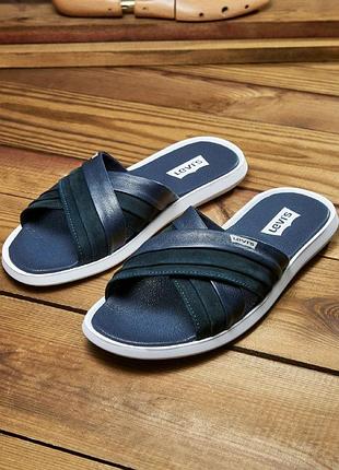 Чоловічі сині літні шльопанці levi's, чоловічі капці з натуральної шкіри, стильні шльопанці для чоловіків джордан