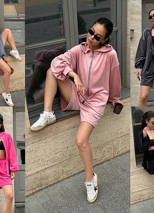 Костюм велюровый двойка кофта на замке с капюшоном+шорты