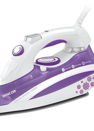 Праска sencor 2200вт з режимом паровий удар 120 г/хв білий з фіолетовим (ssi8441vt)