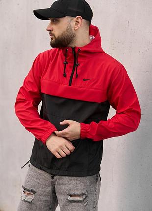 Анорак мужской спортивный ветровка nike (найк) черный с красным xxl