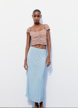 Блакитна легка спідниця в горох довжини міді  zara
🧡🧡🧡🧡🧡🧡🧡🧡🧡🧡