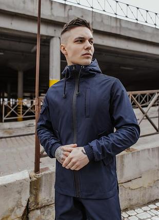 Куртка ветровка мужская софтшел весенняя осенняя темно-синяя 3xl