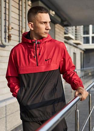 Анорак куртка ветровка мужская спортивная nike (найк) черный/красный 3xl