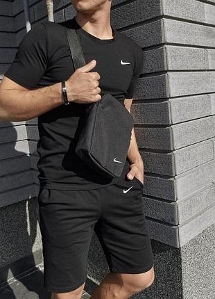 Спортивный летний мужской комплект nike черный футболка + шорты + барсетка