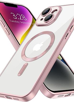 Чехол fiji chrome для apple iphone 14 с magsafe и защитой камер матовый rose powder