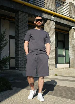 Літній чоловічий трикотажний костюм оверсайз темно-сірий 2xl/3xl