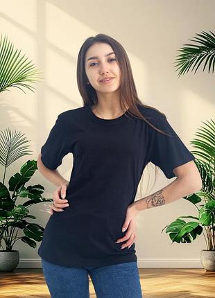 Футболка однотонная чёрного цвета женская ,хлопок 100%, базовая футболка свободного кроя черная женская s m l xl xxl