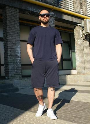 Летний мужской трикотажный костюм оверсайз темно-синий 2xl/3xl