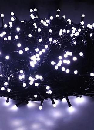 Светодиодная гирлянда нить 201 led белая (черный провод)