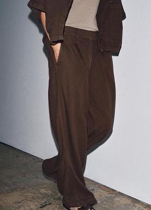 Коричневые брюки джоггеры zara - s, m, l, xl