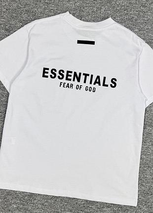 Футболка fog essentials тишка фог есеншел fear of god унісекс чоловіча преміум футболка з великим логотипом на спині білий, s