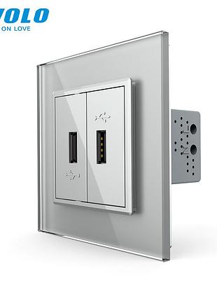 Двойная usb-розетка 10вт 5в 2.1а для дома 2 шт серая стекло livolo rem-543
