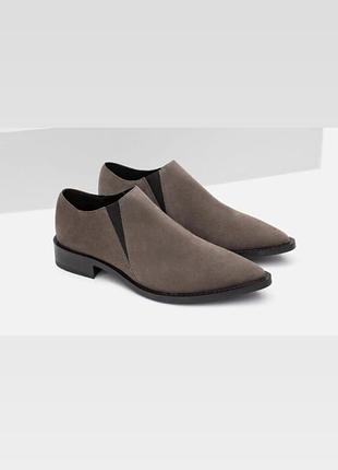 Кожаные замшевые туфли лоферы  zara, размер 39 серо коричневые