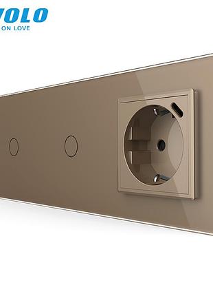 Умный сенсорный выключатель 2 сенсора с usb 18 вт для дома стекло золотое livolo rem-1164