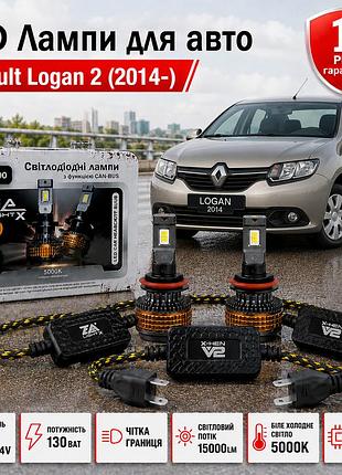 Світлодіодні led лампи renault logan 2 2014- з цоколем h7 ea k100 для ближнього світла 130w, 15000lm, 5000k, рено логан 2, canbus