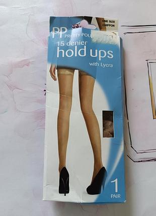 Чулки чулки pretty polly плотностью 15 den в оттенке «шифон» с кружевным верхом р. one size.
