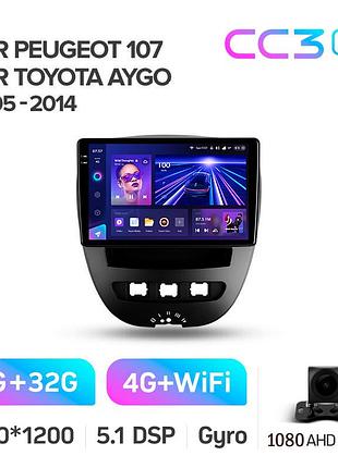 Штатна магнітола teyes cc3 2k 4+32 gb peugeot 107/toyota aygo 2005-2014 10"