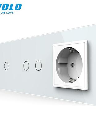 Сенсорный диммер 3 сенсора 16a 230v с розеткой для дома белый livolo rem-1544