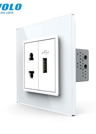 Универсальная розетка с usb 2 в 1 16 а 220 в для дома белая стекло livolo rem-508