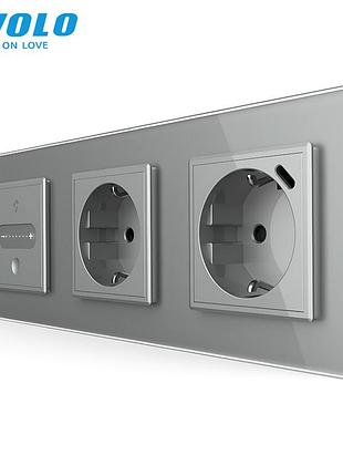 Сенсорный диммер с розеткой и usb type-c 18вт 16a для дома серый livolo rem-1458