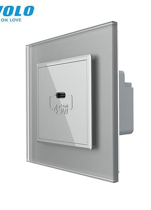 Розетка usb type-c 45w для зарядки 1 пост с защитой ip20 серая стекло livolo rem-548