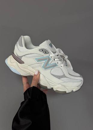 Білі кросівки унісекс new balance 9060 raincloud quarry blue leather х нью беланс 39